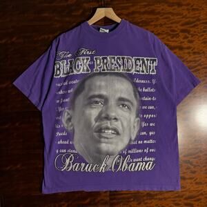 Y2K Mens Phat Doc Purple Barack Obama President Rap Tee X-L